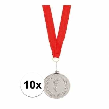 10x feest medailles zilver gekleurd met lint