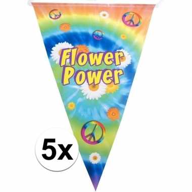 5x vlaggenlijnen flower power hippie feest decoratie 5 meter