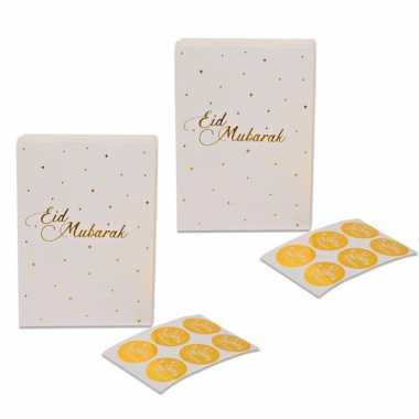 6x stuks ramadan mubarak thema papieren feestzakjes/uitdeelzakjes wit/goud 23 x 17 cm
