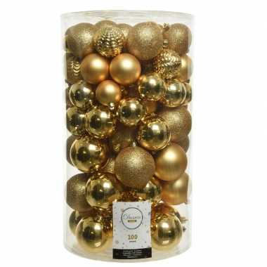 100x gouden kerstballen 4-5-6-7-8 cm kunststof mix
