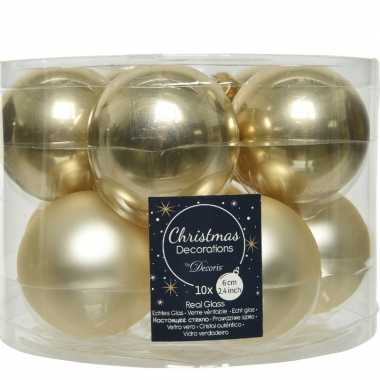 10x champagne beige glazen kerstballen 6 cm glans en mat