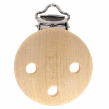 1x houten speenkoord/wagenspanner clip naturel 35 mm