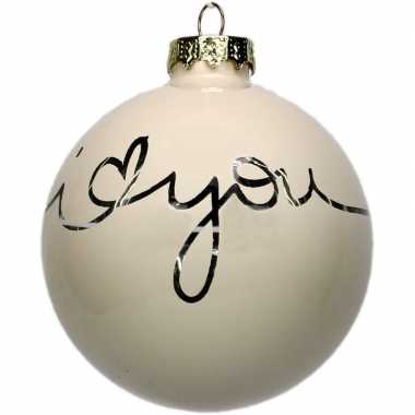 1x witte glazen i love you kerstballen in giftboxes 8 cm
