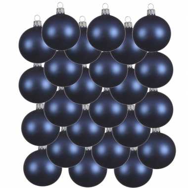 24x donkerblauwe glazen kerstballen 8 cm mat