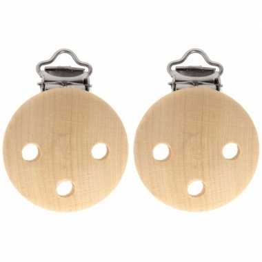 2x houten speenkoord/wagenspanner clip naturel 35 mm