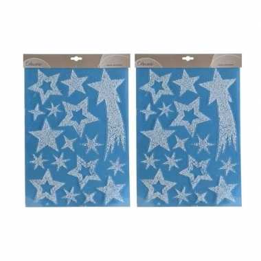 2x kerst raamstickers/raamdecoratie glitter sterren 30 x 40 cm