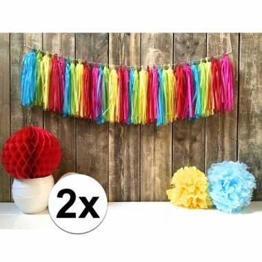 2x kwast tassel slinger regenboog 5 meter