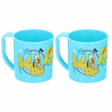 2x mickey mouse disney mokken onbreekbare drinkbekers lichtblauw
