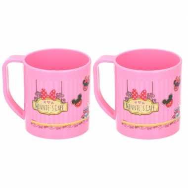 2x minnie mouse disney mokken onbreekbare drinkbekers lichtroze