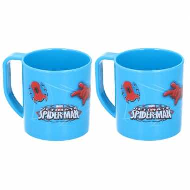 2x spiderman disney mokken onbreekbare kinder drinkbekers blauw