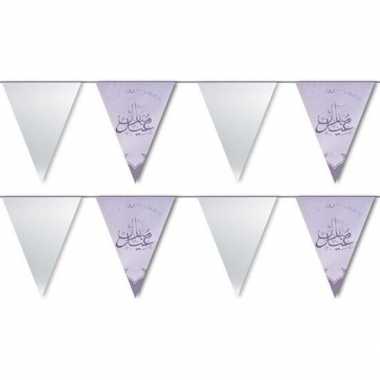 2x zilveren eid mubarak thema vlaggenlijnen/slingers 6 meter