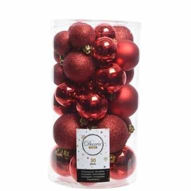 30x rode kerstballen 4 - 5 - 6 cm kunststof mat/glans/glitter