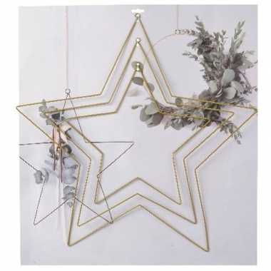 3x diy stervormige eucalyptus/bloemen krans/hangers set goud