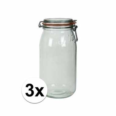 3x glazen snoeppot 3 liter inhoud