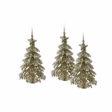 3x gouden glitter kerstboom hanger 16 cm