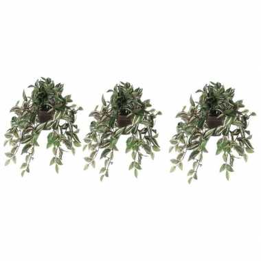 3x groene tradescantia/vaderplant kunstplant 45 cm hangende pot