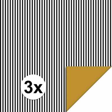 3x inpakpapier/cadeaupapier streepjes 200 x 70 cm zwart/wit