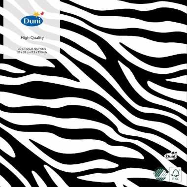 40x design servetten zebra dieren print zwart/wit 33 x 33 cm
