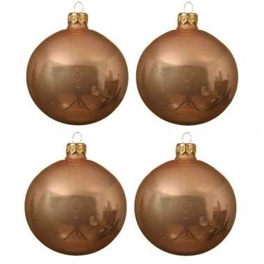4x donker parel/champagne glazen kerstballen 10 cm glans