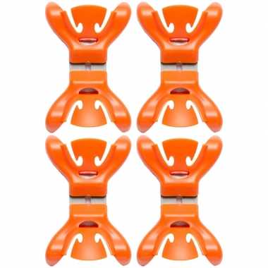 4x slingers/decoratie ophangen slingerklemmen oranje