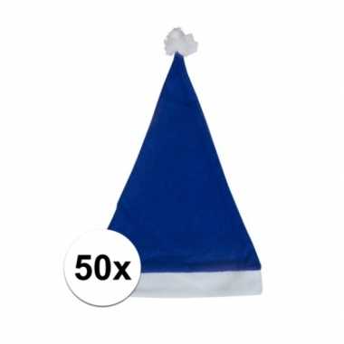 50x blauwe voordelige kerstmuts voor volwassenen
