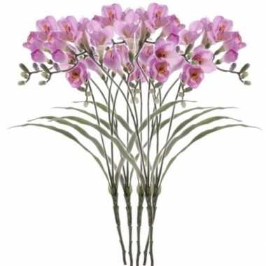 5x freesia empera kunstbloemen lila 63 cm