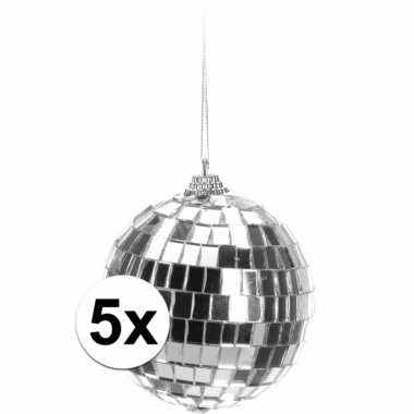 5x kerstboom decoratie discoballen zilver 8 cm