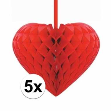 5x rode decoratie hartjes versiering 15 cm