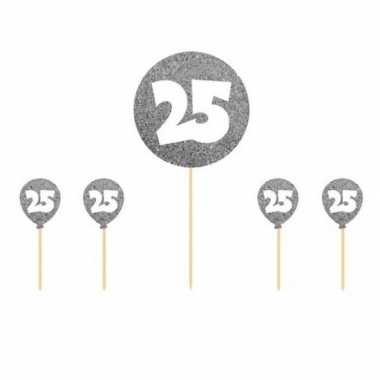5x taart topper 25 jaar thema versiering zilver