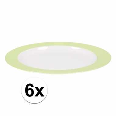 6 x bord plat melamine wit met groene rand 23 cm