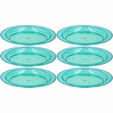 6x blauwe plastic borden/bordjes 27 cm