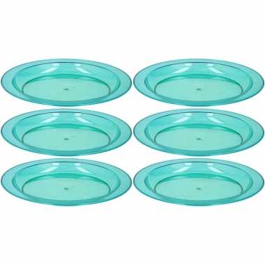 6x blauwe plastic borden/bordjes 27 cm