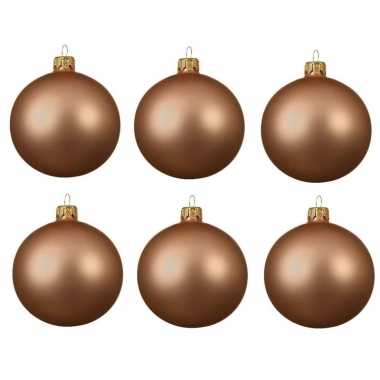 6x donker parel/champagne glazen kerstballen 6 cm mat