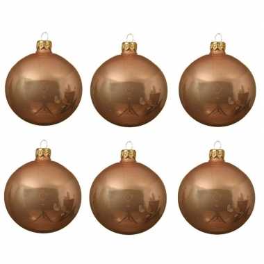 6x donker parel/champagne glazen kerstballen 8 cm glans