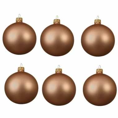 6x donker parel/champagne glazen kerstballen 8 cm mat