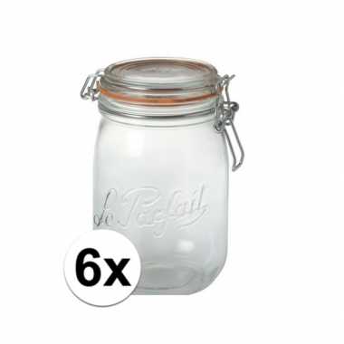 6x glazen snoeppot 1 liter inhoud
