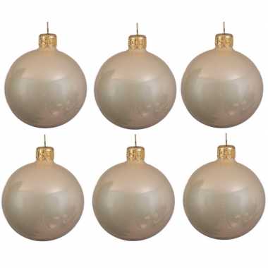 6x licht parel/champagne glazen kerstballen 6 cm glans