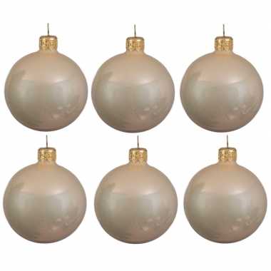 6x licht parel/champagne glazen kerstballen 8 cm glans