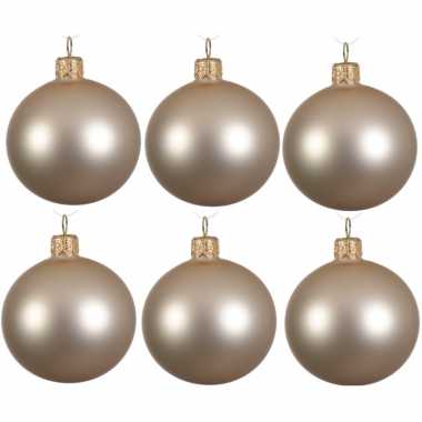 6x licht parel/champagne glazen kerstballen 8 cm mat