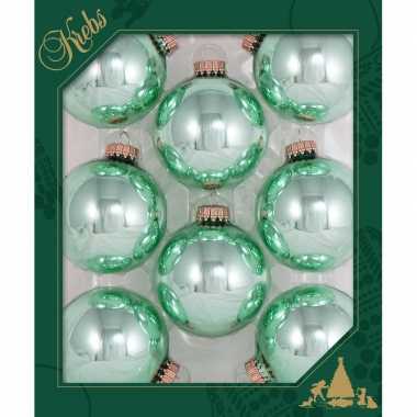 8x seafoam groene glazen kerstballen glans 7 cm kerstboomversiering