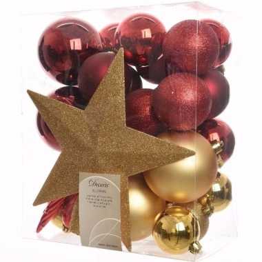Ambiance christmas kerstboom decoratie set goud/rood 33 delig