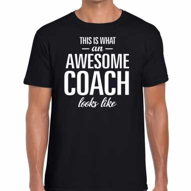 Awesome coach tekst t-shirt zwart heren