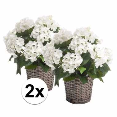 Buiten kunstplant witte hortensia 45 cm 2 stuks