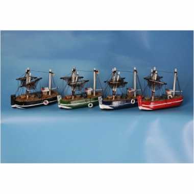 Decoratie vissersboot groen 14 cm