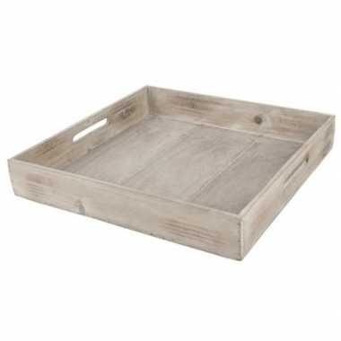 Dienblad/plateau/tray bruin hout 32 cm vierkant met handvat
