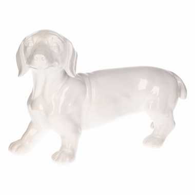 Dierenbeeld teckel hond wit 29 cm
