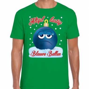 Fout kerst shirt blauwe ballen groen voor heren