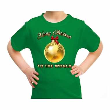Fout kerst shirt merry christmas to the world groen kinderen
