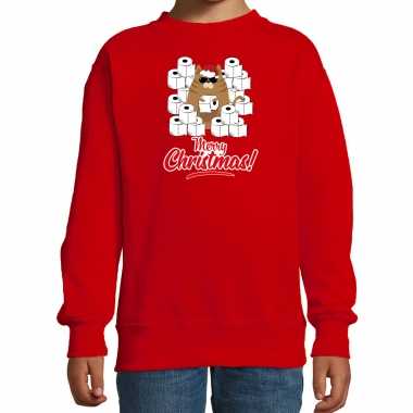 Foute kerstsweater / outfit met hamsterende kat merry christmas rood voor kinderen