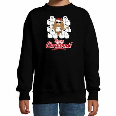 Foute kerstsweater / outfit met hamsterende kat merry christmas zwart voor kinderen